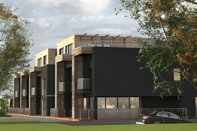 Daugiabučio pastato fasadas Druskininkų centre